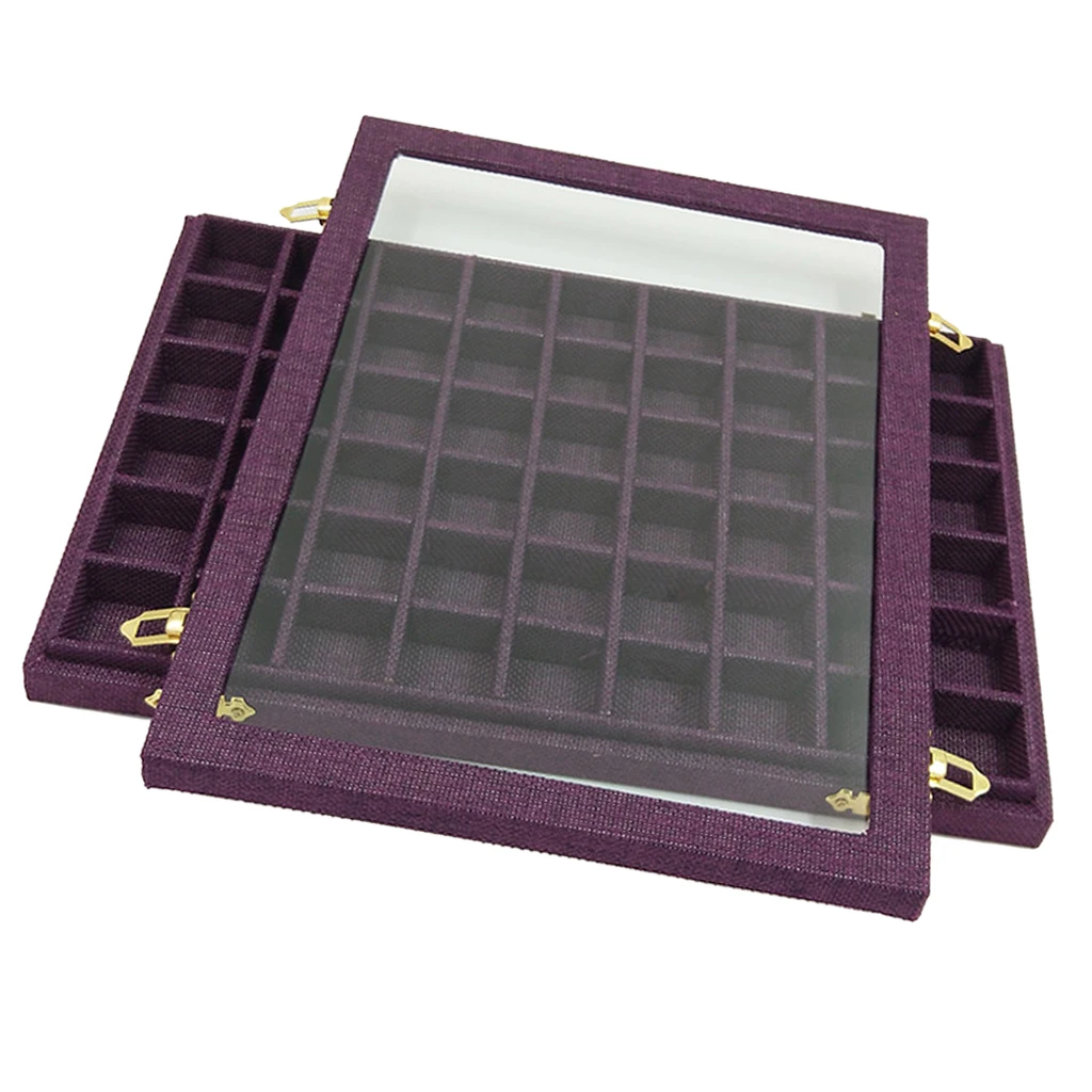 54 Mini Grids Clear Glass Lid Jewelry Tray Box Showcase Display Storage for Home Shop Counter Organizer Ring Jewelry Packaging