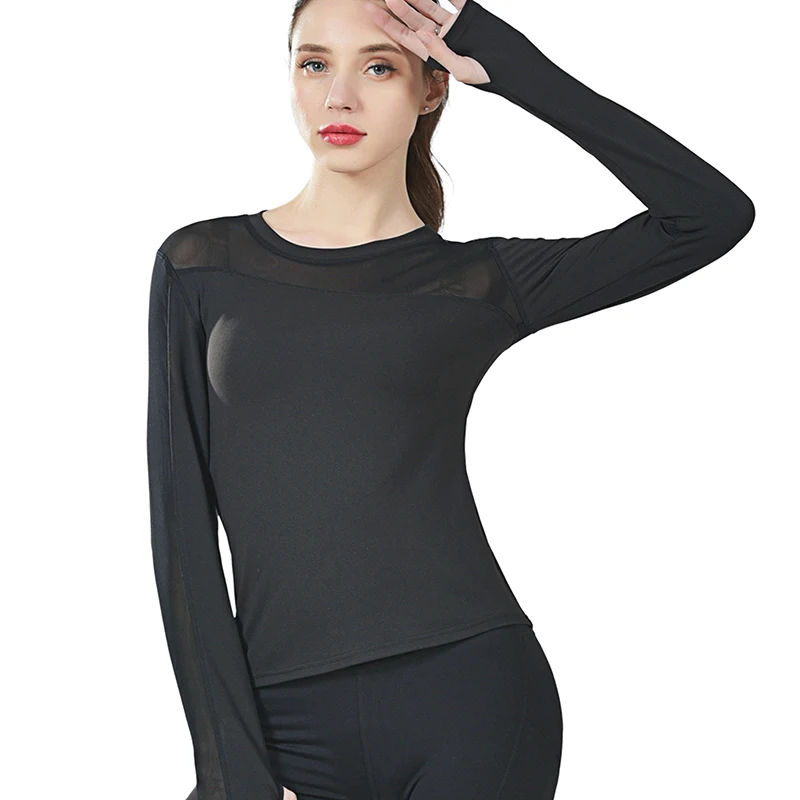 

Yoga Shirt Fitness Long Sleeve Gym Training Elastic Tight Sweatshirt Chest Mesh Breathable Design Comfortable T-shirts