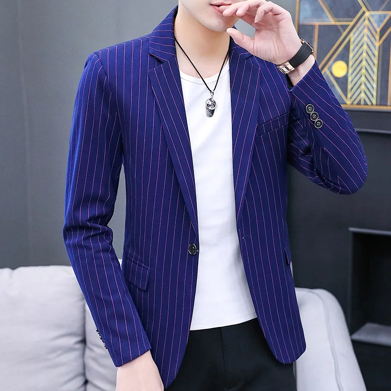 

High Quality Striped Blazer Men Slim Fit Blazer Masculino One Button Four Seasons Business Casual Mens Stylish Blazers