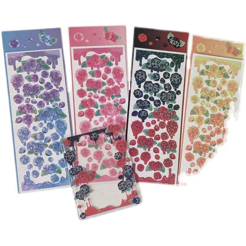 1Pc Ins Gradient Laser Rose Series Decoration Laser Stickers Scrapbooking Hand Account Cute Stationery Sticker School Suppliesr