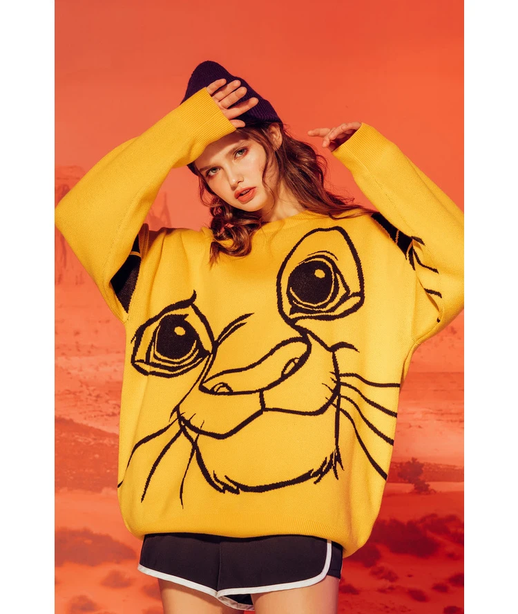 2019 Oversized Ugly Christmas Sweater Turtleneck autumn and winter Plus Size Lion King Pullover Female Loose Print Knit Sweaters