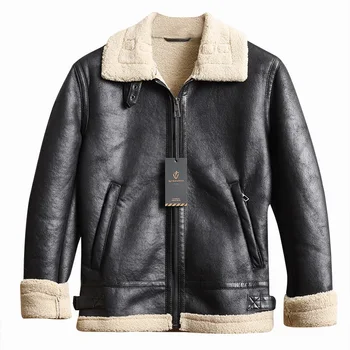 

Keep Warm Mens Faux Fur Line Coat Thick Warm Velvet Shearling Jackets Winter Vintage Mens Fur Leather Jacket Woolen Overcoats