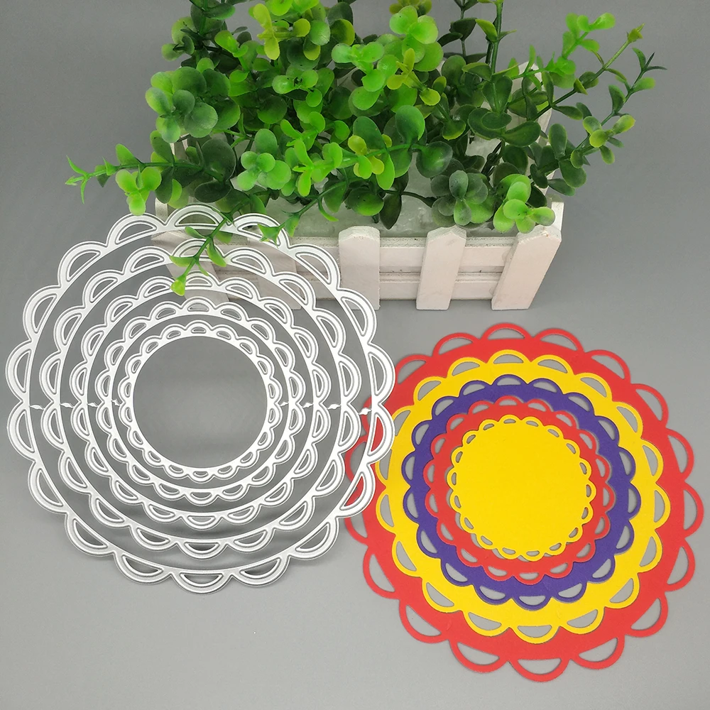 

New 5-layer round lace photo frame metal cutting mold decoration DIY scrapbook steel craft die-cut embossing paper card template