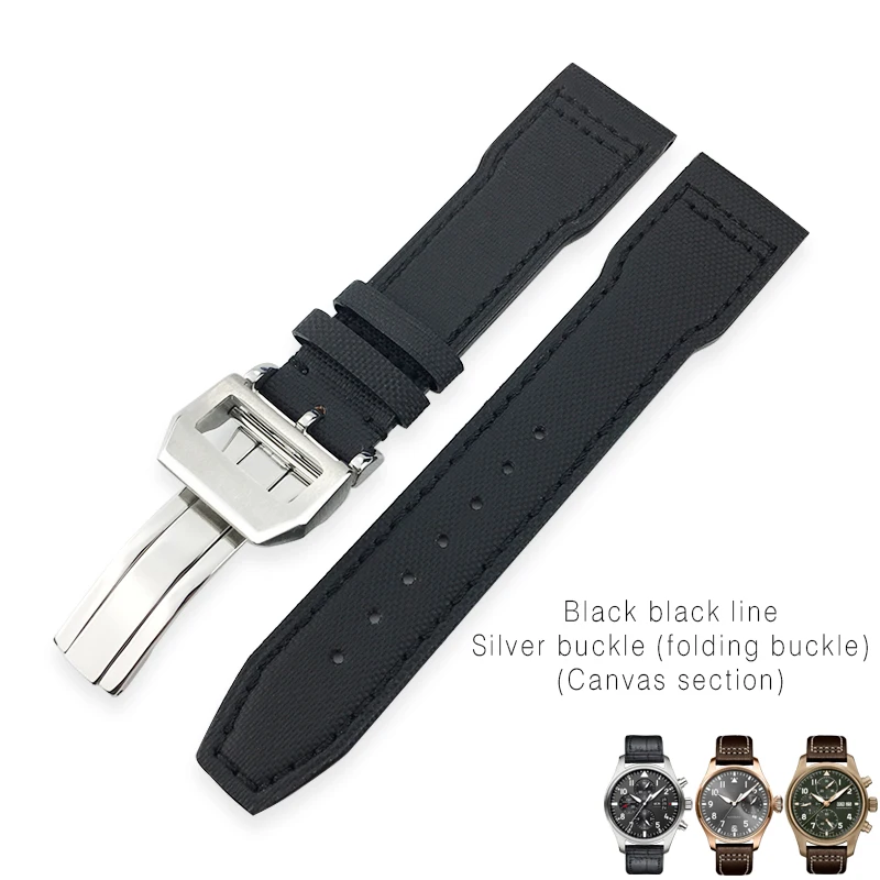 20 мм 21 мм 22 мм черный нейлоновый кожаный ремешок для часов тканевый ремешок для часов подходит для IWC PILOT PORTUGIESER Mark часы серии - Цвет ремешка: black black line