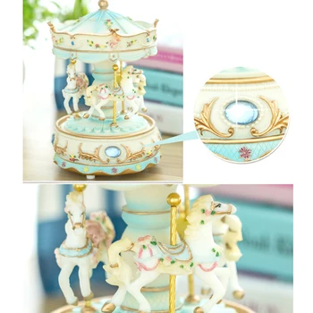 

LED Light Handwork Gifts Home Resin Kid Valentine's Day Clockwork Mechanism Birthday Decor Luxury Carousel Retro Music Box Craft