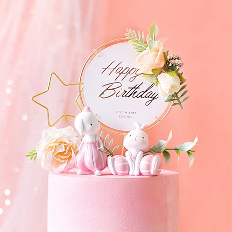 Happy Farm-Toppers de gâteau d'arbre de vache rose, fournitures de joyeux  anniversaire, beaux cadeaux, fête de la journée de l'enfant, fête de bébé