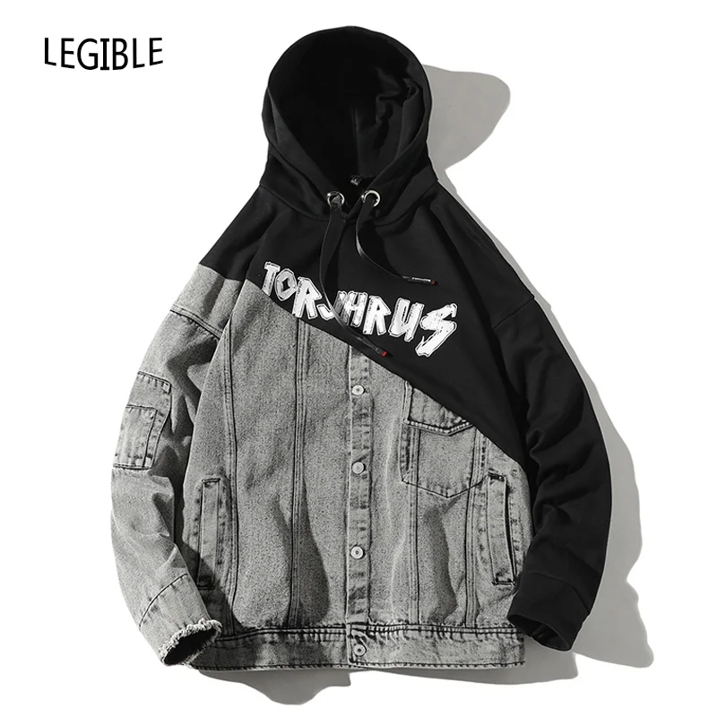 

Hip Hop Denim Jacket Men Autumn Loose Hooded Mens Jackets and Coats Pocket Streetwear Men Jackets Men Clothes 2019