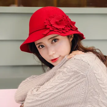 

Elegant Women Round Bowler Cap Imitation Wool Bowknot Fedoras Cotton Church Cloche Bucket Hat Vintage Brim Chapeu Feminino M81