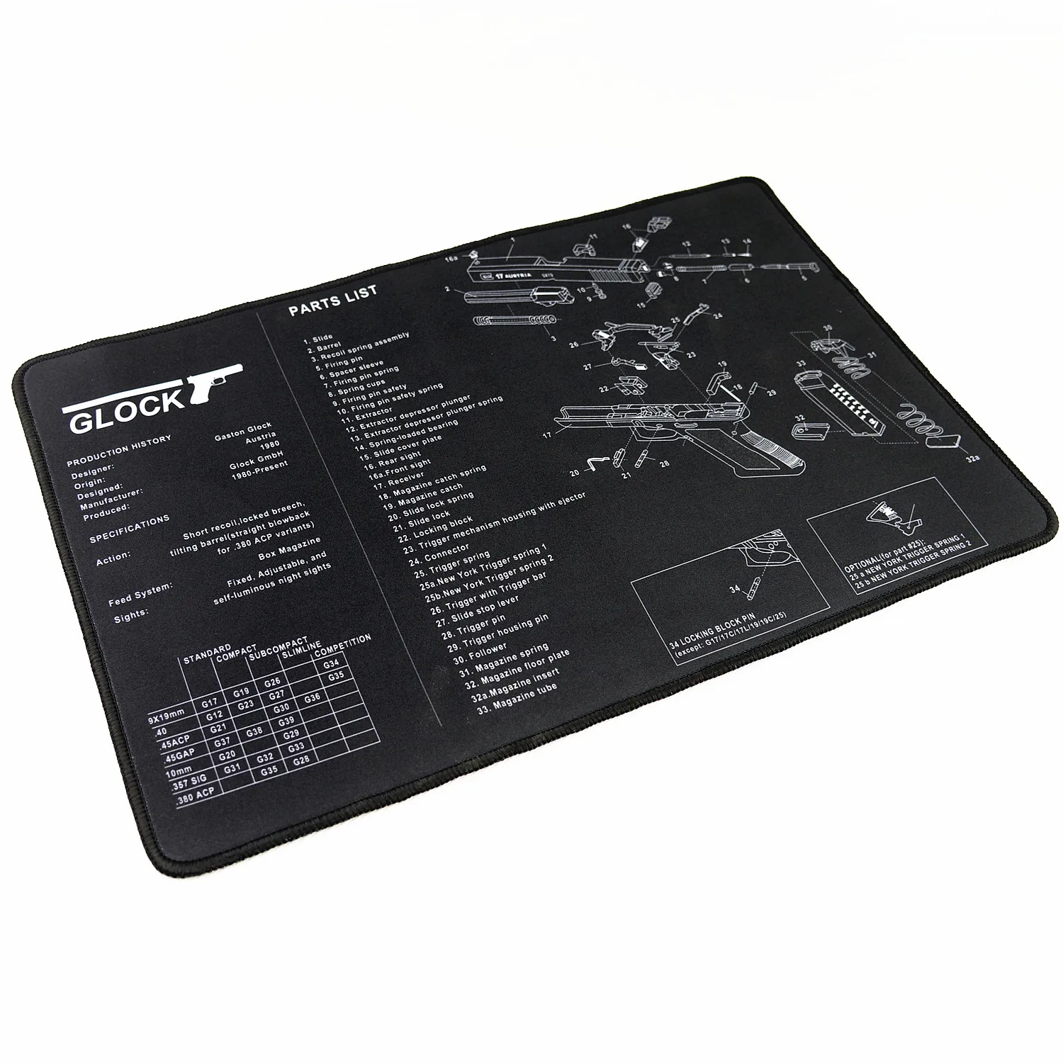 Large Gun Cleaning Rubber Mat for 9mm Glock 17 19 20 23 26 Pistol