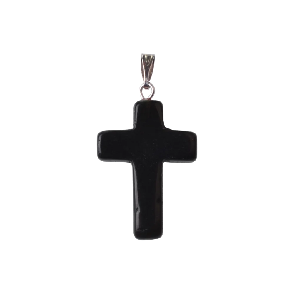 Black Onyx ASHMITA натуральный кварц каменный крест кулон ожерелье для женщин и мужчин кожаный шнур Крест Кристалл колье Чакра Ювелирные изделия серебряные фурнитура - Окраска металла: Black Onyx