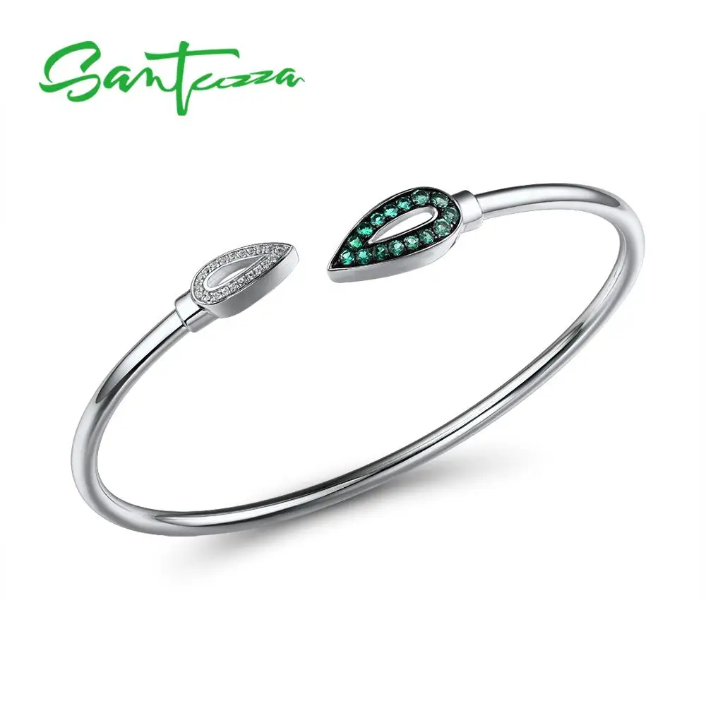 

SANTUZZA Bracelet Bangle for Women 925 Sterling Silver springy hollow pipe Created Emerald Adjustable Bangle Fashion Jewelry