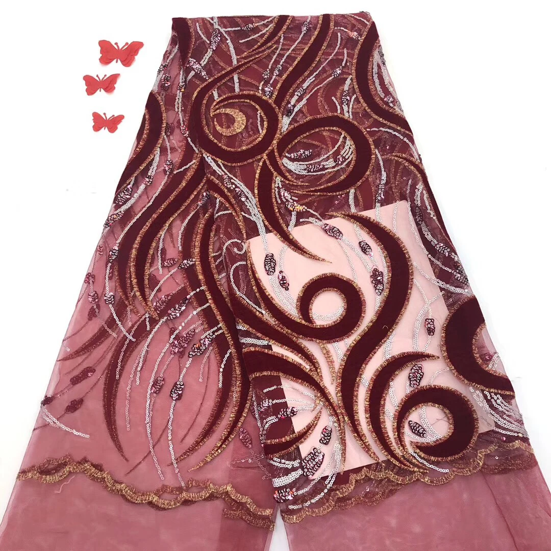 

Africa French sequin lace fabric 2020 high quality lace Nigerian tulle mesh lace fabric wedding dress J0441