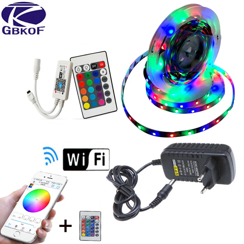 cheap Led Strip Light 2835 SMD RGB Tape 5M 10M 15M 20M DC12V 3528 Flexible RGB LED Stripe Ribbon Diode +WiFi 24Key Controller+Adapter