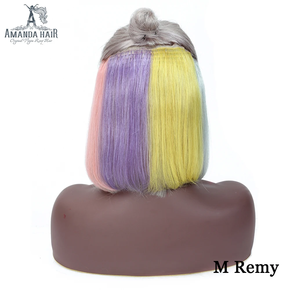

Amanda 1b/Grey Rainbow Color Short Bob Wigs Lace Front 13x6 Remy Brazilian Straight Hair Lace Front Bob Wigs 150% Density