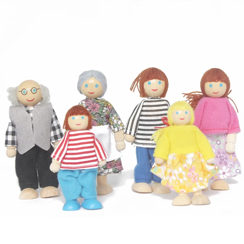 

Dollhouse Family Dolls Mini Wooden Toy Set Figures Dressed Characters Children Kids Playing Doll Gift Kids Pretend Toys