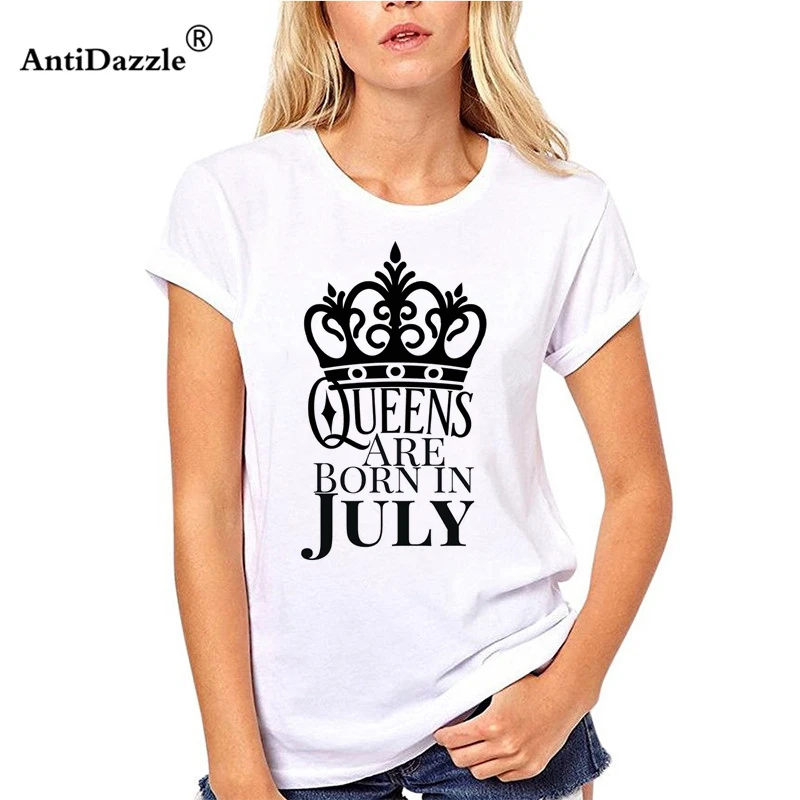 Antidazzle Новинка удобные QUEENS BORN IN JULY женская футболка милые забавные футболки и топы