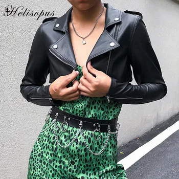 

Helisopus 2020 Autumn New Fur Faux Leather Jacket Women Gothic Turn-down Collar Biker Cropped Short Jacket Street Wear
