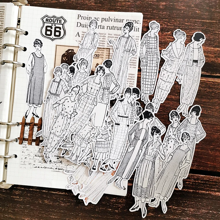 

58pcs/bag black and white vintage character stickers DIY scrapbooking album junk journal happy planner decorative stickers