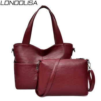 

2 Sets Soft Leather Purses and Handbags Large Capacity Ladies Hand Tote Bags Casual Women Handbags Female Bags For Women 2020