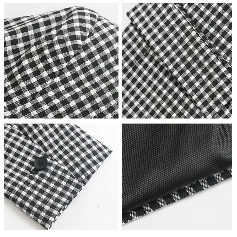 ROHOPO One Buttons White & Black Tiny Plaid Slim British Blazer Autumn Grey Slim Dress Veste # 1435