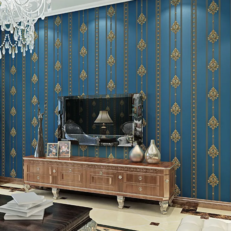 

Europe elegant simple stylish non-woven wallpaper vertical stripe with Luxury flower 3D embossed wall covering home walls decor