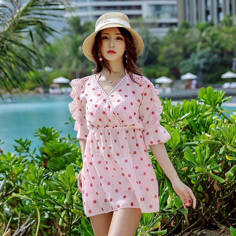 

2019 New Style Small qing xin wen quan Tour Bathing Suit Women's Slimming Split Skirt-Style Bathing Suit Belly Covering Bikini T