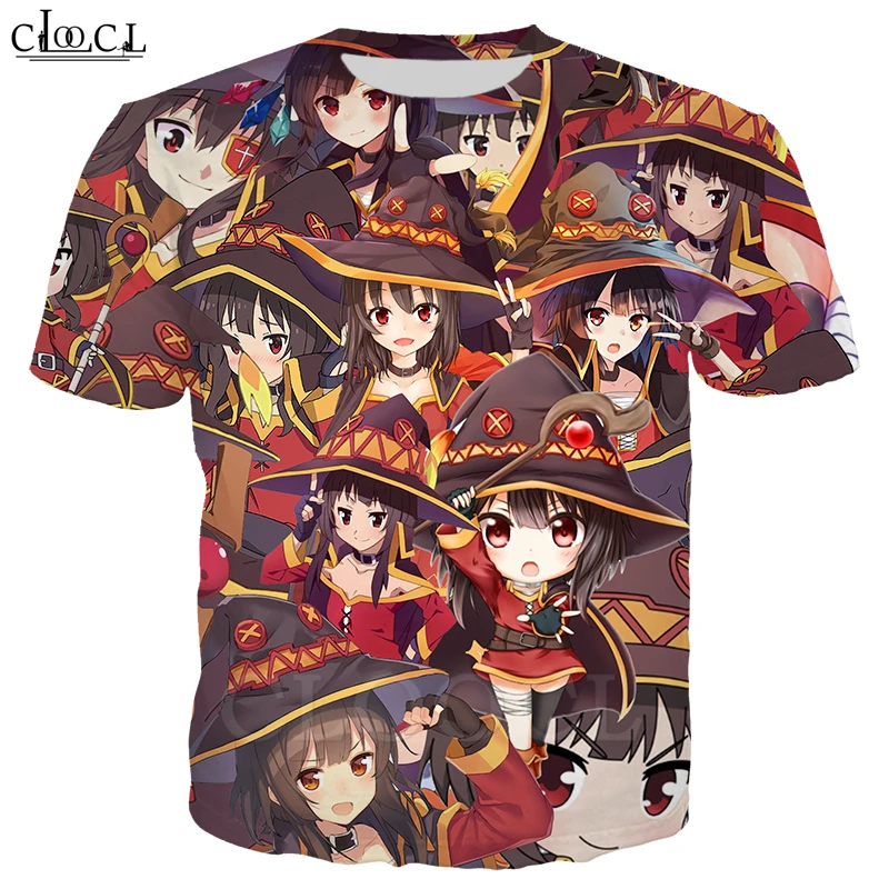Классическая аниме девушка Megumin Konosuba футболки 3D Принт мужчины женщины короткий рукав бег спортивная одежда
