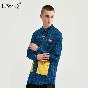 

EWQ / Men's Tops 2020 Lattice Personality Three-dimensional Patch Pockets Shirt For Male Spring Fashion New Big Size A276