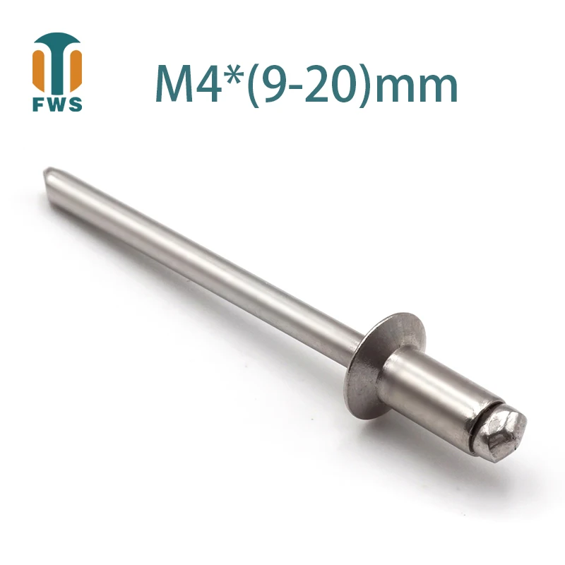 

10 PCS M4*(9-20)mm Stainless Steel Countersunk Head Break Mandrel Blind Rivet Nail Pop Rivets for Furniture Car Aircraft