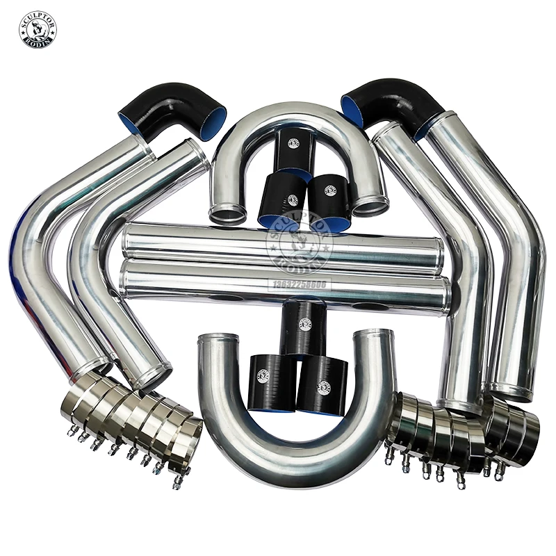 2.0 2.25 2.5 2.75 3.0" INCH 51 57 63 70 76mm UNIVERSAL 2MM THICKNESS ALUMINUM INTERCOOLER TURBO PIPE PIPING KIT