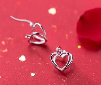

Authentic 1pair Real 100% 925 Sterling Silver fine Jewelry Open Love Heart Hoop Huggie Earrings gtle2602