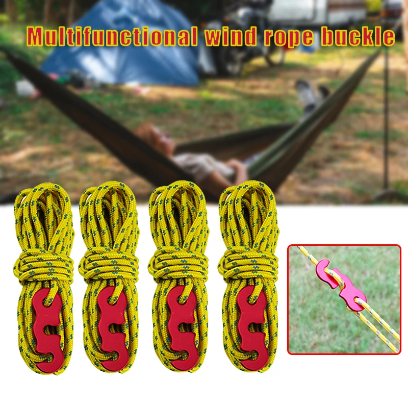 Newly 3mm Reflective Tent Cords with Rope Tensioners Adjuster Set of 4 Light Nylon Camp Cord Wind Buckle for Hiking | Спорт и
