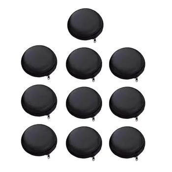 

10PCS Portable Round Earphone Bag Earphone Storage Box for Home Trip (Black)