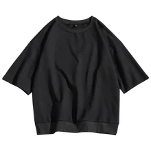 Новинка, Мужская Однотонная футболка, Мужская черная и белая хлопковая футболка, летняя мужская футболка с рукавом три четверти, топы, m-5XL