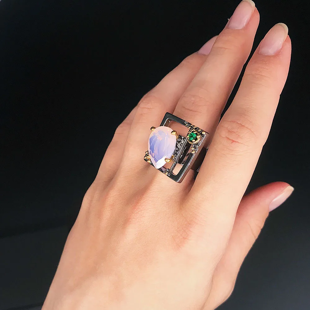 Teardrop pink stone ring (2)