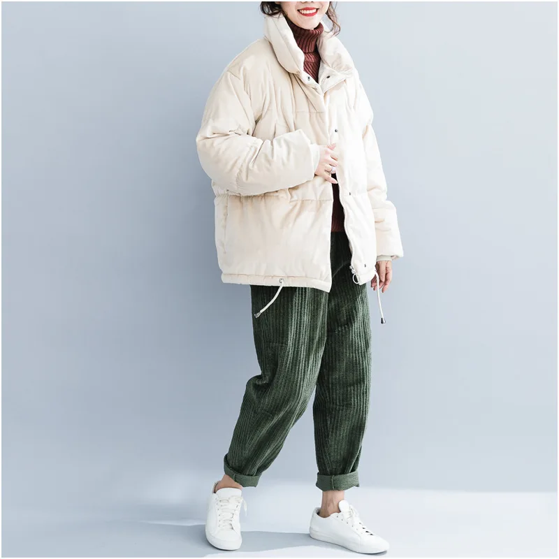 

Johnature Simple Comfortable All-match Solid Color Thicken Women Jackets 2019 Autumn Winter New Loose Covered Button Female Coat