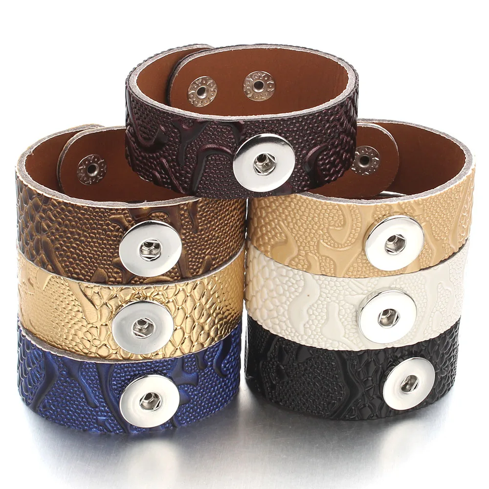 Новые кожаные широкие браслеты на запястье 18 мм кнопки ювелирные изделия для