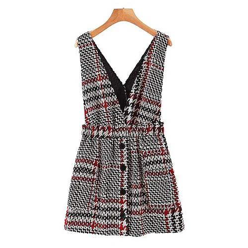 Plaid Mnealways18 элегантная твидовая юбка на подтяжках Женская Повседневная трапециевидная клетчатая мини-юбка шикарная юбка-сарафан с эластичной резинкой на талии комбинезон - Цвет: Plaid