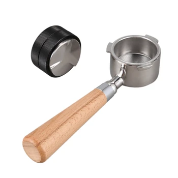 

EAS-Includes 51mm Stainless Steel Bottomless Espresso Machine Wooden Handle Filter Basket with Powder Compactor