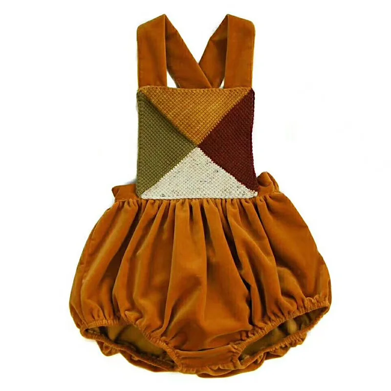 HoneyCherry Girls' new suspenders pumpkin color velvet overalls girls