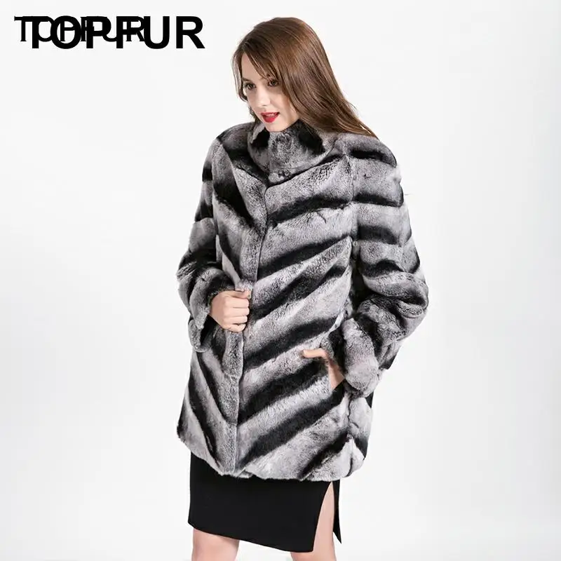 TOPFUR Новое поступление Высококачественная шуба из кролика Рекс женская с воротником мандарин цельный Настоящий мех кролика верхняя одежда 1605