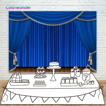 

Royal Blue Curtain Vintage Wooden Floor Stage Photo Background Opera Theatre Opening the Scene Photography Backdrop Photocall