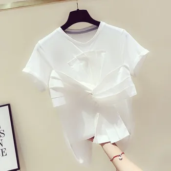 

2020 Spring Summer New Womens Tops Tshirt Cotton Shirt Wrapped Chest Design Top Pure White Short Sleeve T-shirt Tees Ladies Tops