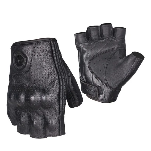 SCOYCO мотоциклетные перчатки из натуральной кожи с полупальцами, винтажные дышащие защитные перчатки на концах пальцев, велосипедные Мотоциклетные Перчатки MBX - Цвет: Black