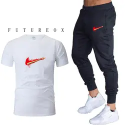 Летний мужской костюм футболка + брюки из двух частей повседневная спортивная мужская Psg Повседневная футболка фитнес брюки для бега