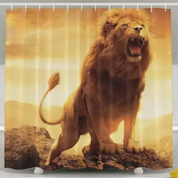 

Shower Curtain,Lion Design Polyester Waterproof Fabric with 12 Rust Proof Hooks,66 X 72 Inches