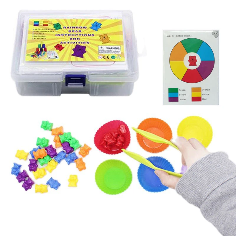 Counting Bears Cups Montessori Matching Game Educational Color Sorting Toys Set 