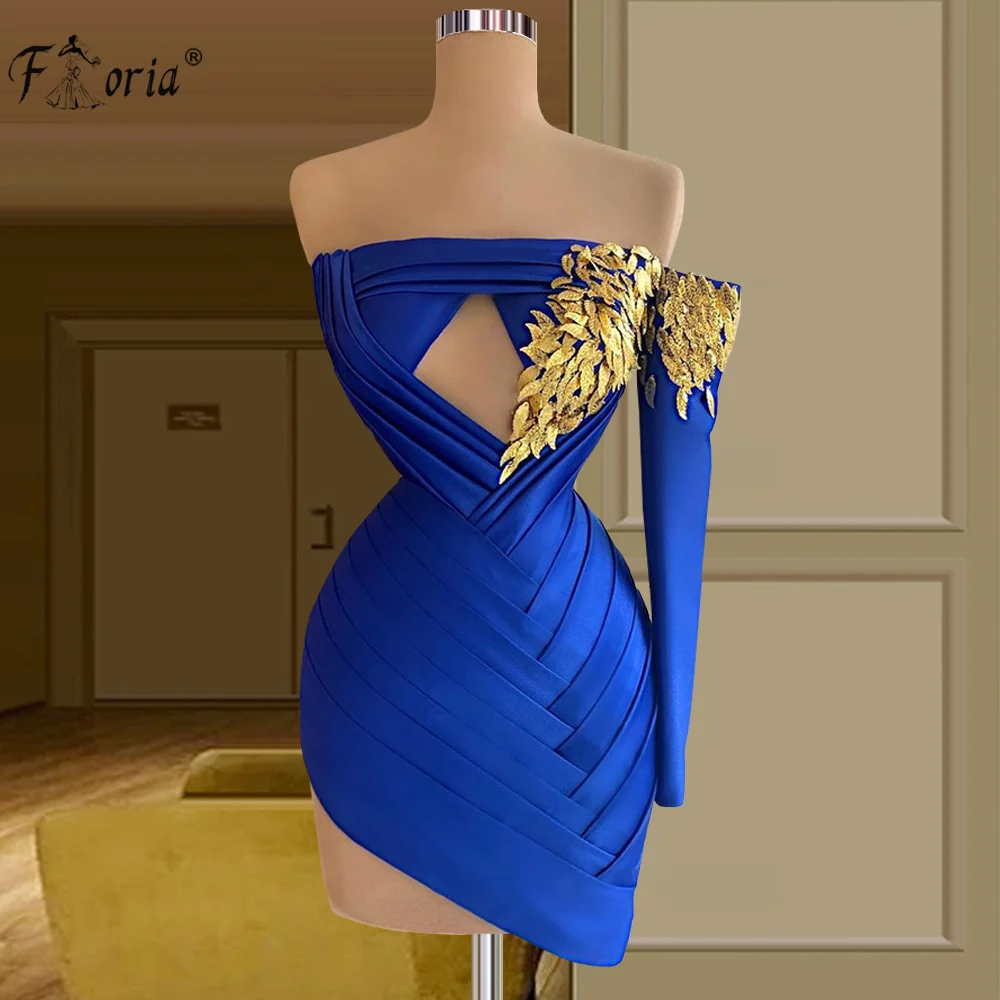 

Sparkly Single Long Sleeve One Shoulder Cocktail Dresses Luxury Beaded Navy Blue Sequined African Women Party Prom Dress 2021