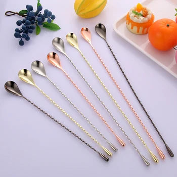 

1PC Long Handle Stainless Steel Spiral Cocktail Spoons Teadrop Scoops Bartender Stirring Tools Kitchen Supplies Accessories