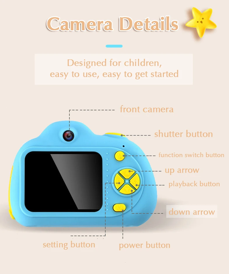 Детские блестящие Камера-игрушки для детей мини цифровой Камера s 2600W Пиксели 2 дюймов Экран развивающие игрушки 32G расширения подарки на день рождения